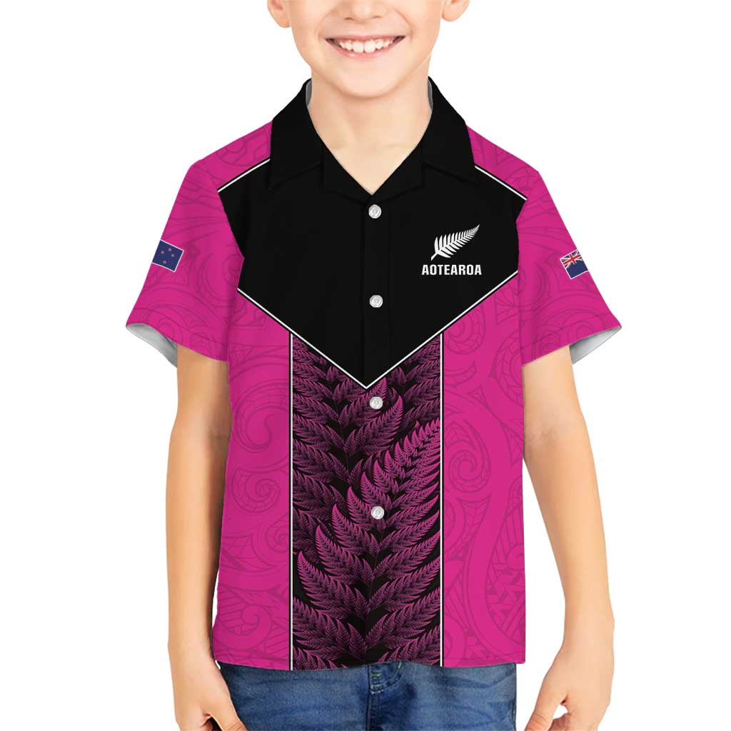 New Zealand Fern Rugby Custom Family Matching Tank Maxi Dress and Hawaiian Shirt Pink Maori Pattern LT05 Son's Shirt Pink - Polynesian Pride