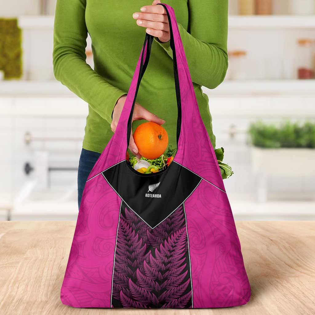 New Zealand Fern Rugby Grocery Bag Pink Maori Pattern