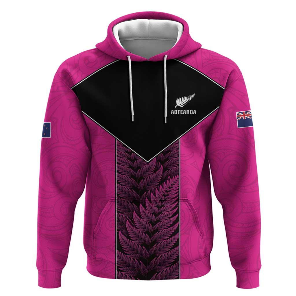 New Zealand Fern Rugby Custom Hoodie Pink Maori Pattern