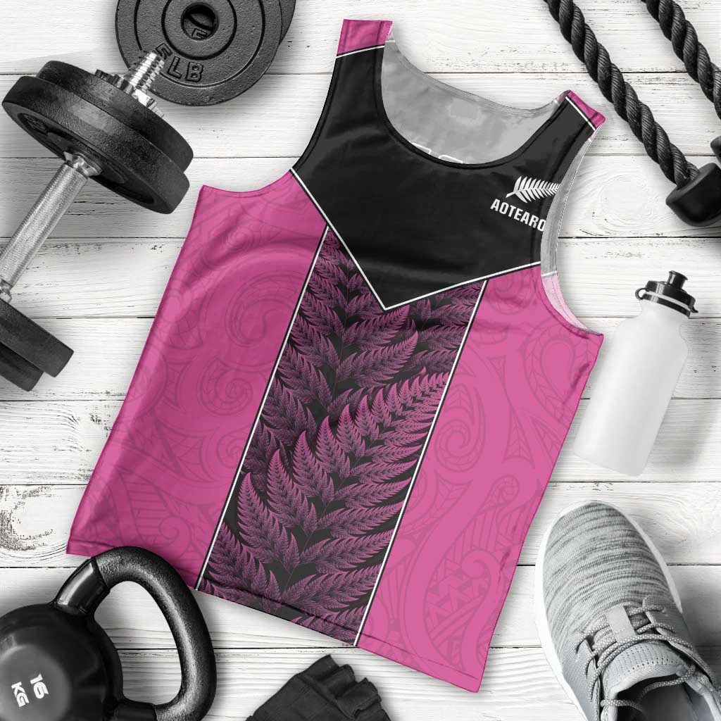 New Zealand Fern Rugby Custom Men Tank Top Pink Maori Pattern LT05 - Polynesian Pride