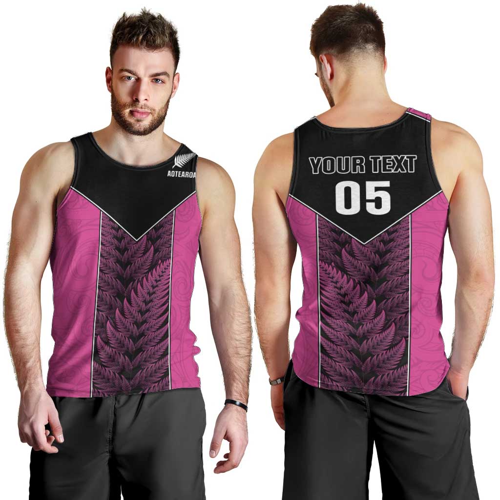 New Zealand Fern Rugby Custom Men Tank Top Pink Maori Pattern LT05 - Polynesian Pride