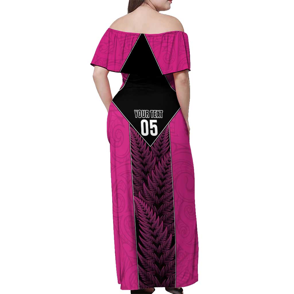 New Zealand Fern Rugby Custom Off Shoulder Maxi Dress Pink Maori Pattern