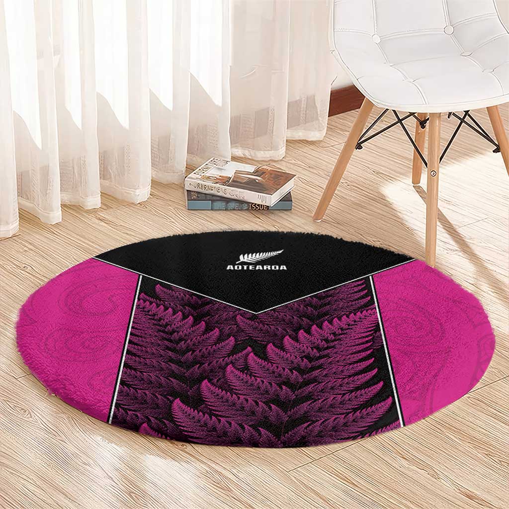 New Zealand Fern Rugby Round Carpet Pink Maori Pattern