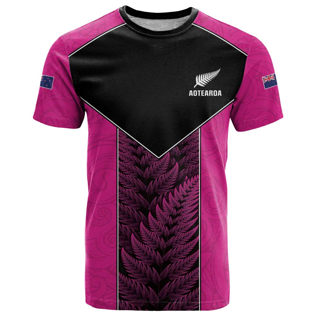 New Zealand Fern Rugby Custom T Shirt Pink Maori Pattern LT05 Pink - Polynesian Pride