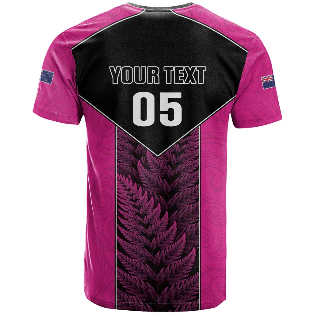 New Zealand Fern Rugby Custom T Shirt Pink Maori Pattern LT05 - Polynesian Pride