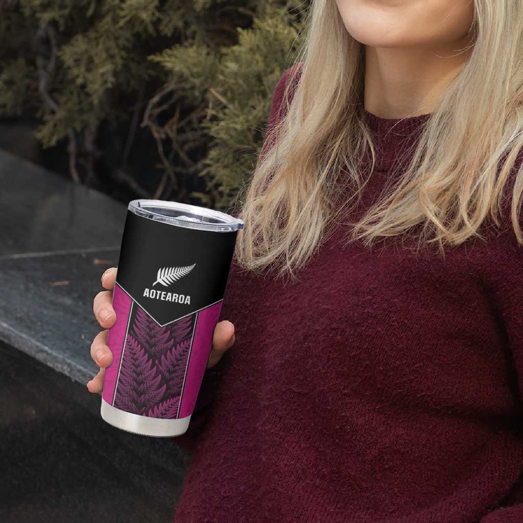 New Zealand Fern Rugby Custom Tumbler Cup Pink Maori Pattern