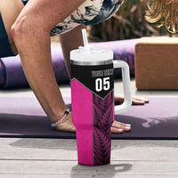 New Zealand Fern Rugby Custom Tumbler With Handle Pink Maori Pattern
