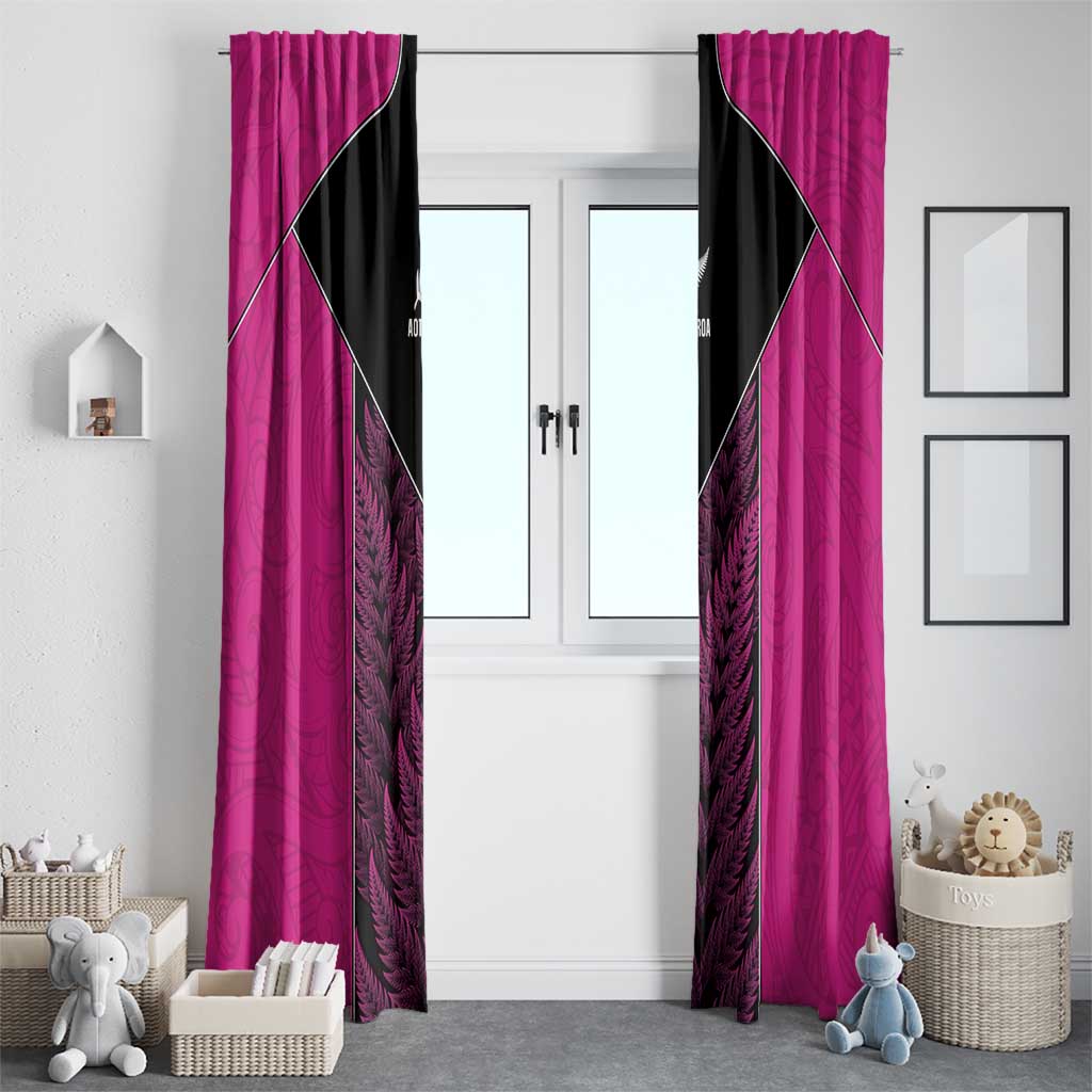 New Zealand Fern Rugby Window Curtain Pink Maori Pattern