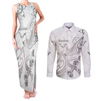 Personalised Brain Cancer Awareness Couples Matching Tank Maxi Dress and Long Sleeve Button Shirt Ribbon Polynesian Pattern