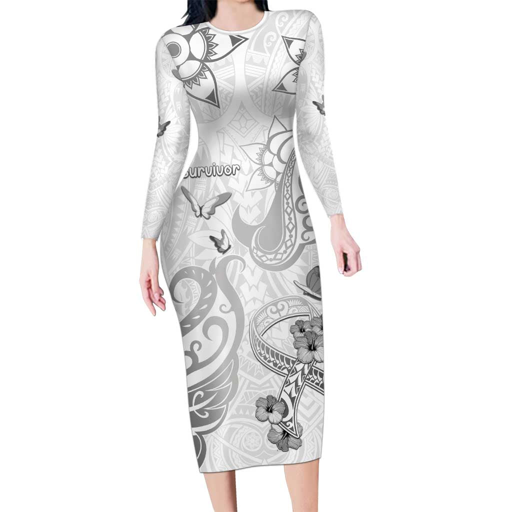 Personalised Brain Cancer Awareness Family Matching Long Sleeve Bodycon Dress and Hawaiian Shirt Ribbon Polynesian Pattern