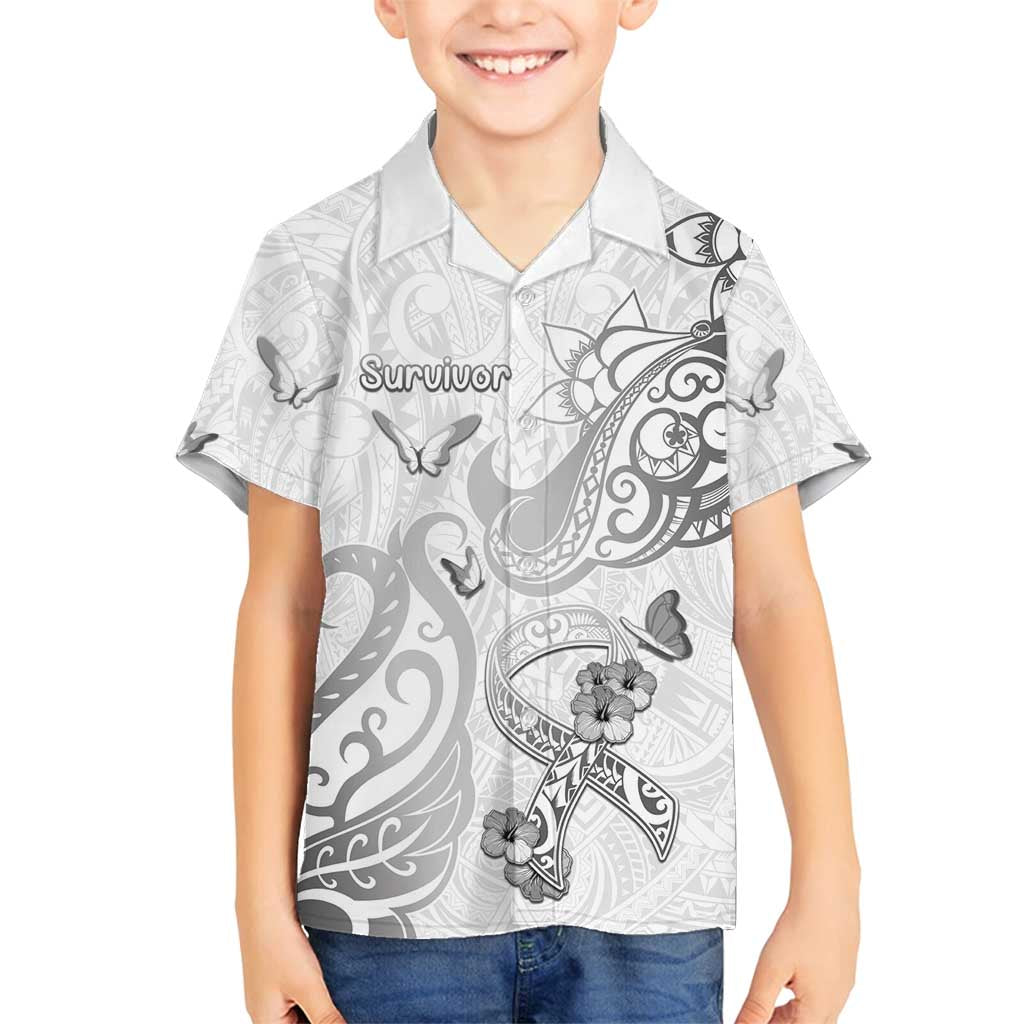 Personalised Brain Cancer Awareness Family Matching Long Sleeve Bodycon Dress and Hawaiian Shirt Ribbon Polynesian Pattern