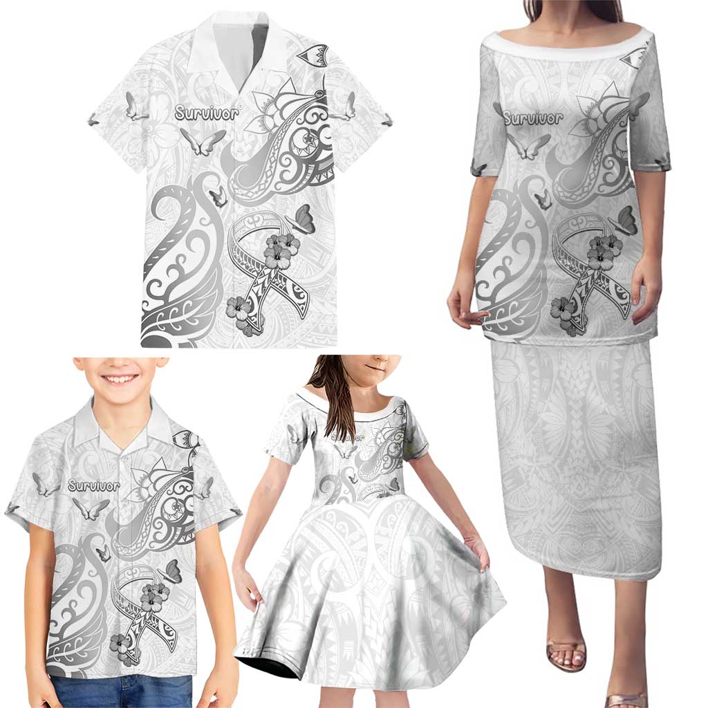 Personalised Brain Cancer Awareness Family Matching Puletasi and Hawaiian Shirt Ribbon Polynesian Pattern LT05 - Polynesian Pride