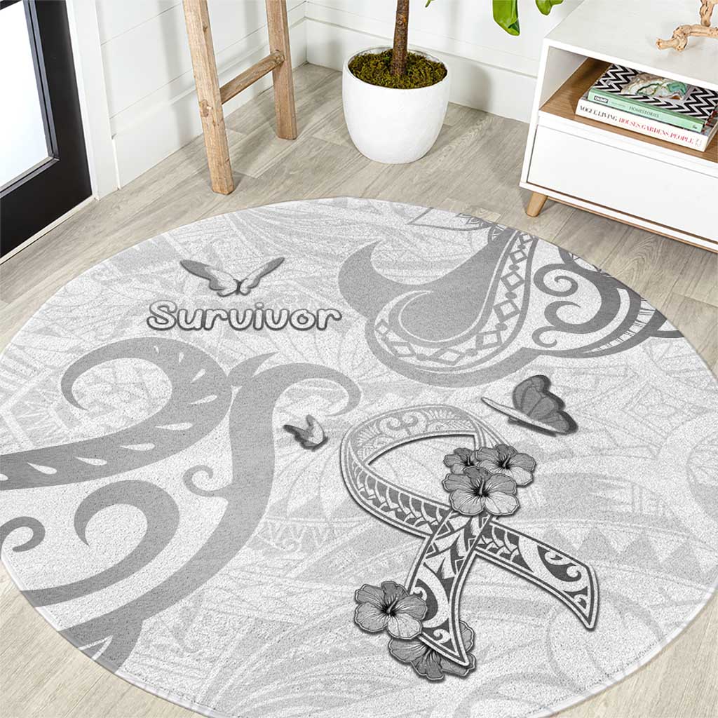 Brain Cancer Awareness Round Carpet Ribbon Polynesian Pattern LT05 White - Polynesian Pride