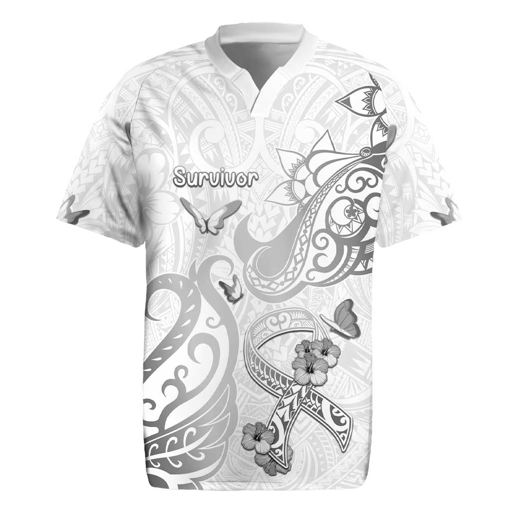 Personalised Brain Cancer Awareness Rugby Jersey Ribbon Polynesian Pattern LT05 White - Polynesian Pride