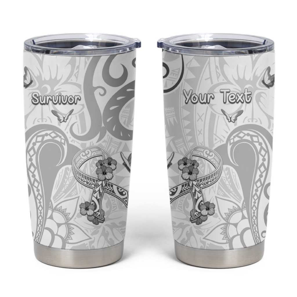 Personalised Brain Cancer Awareness Tumbler Cup Ribbon Polynesian Pattern LT05 White - Polynesian Pride