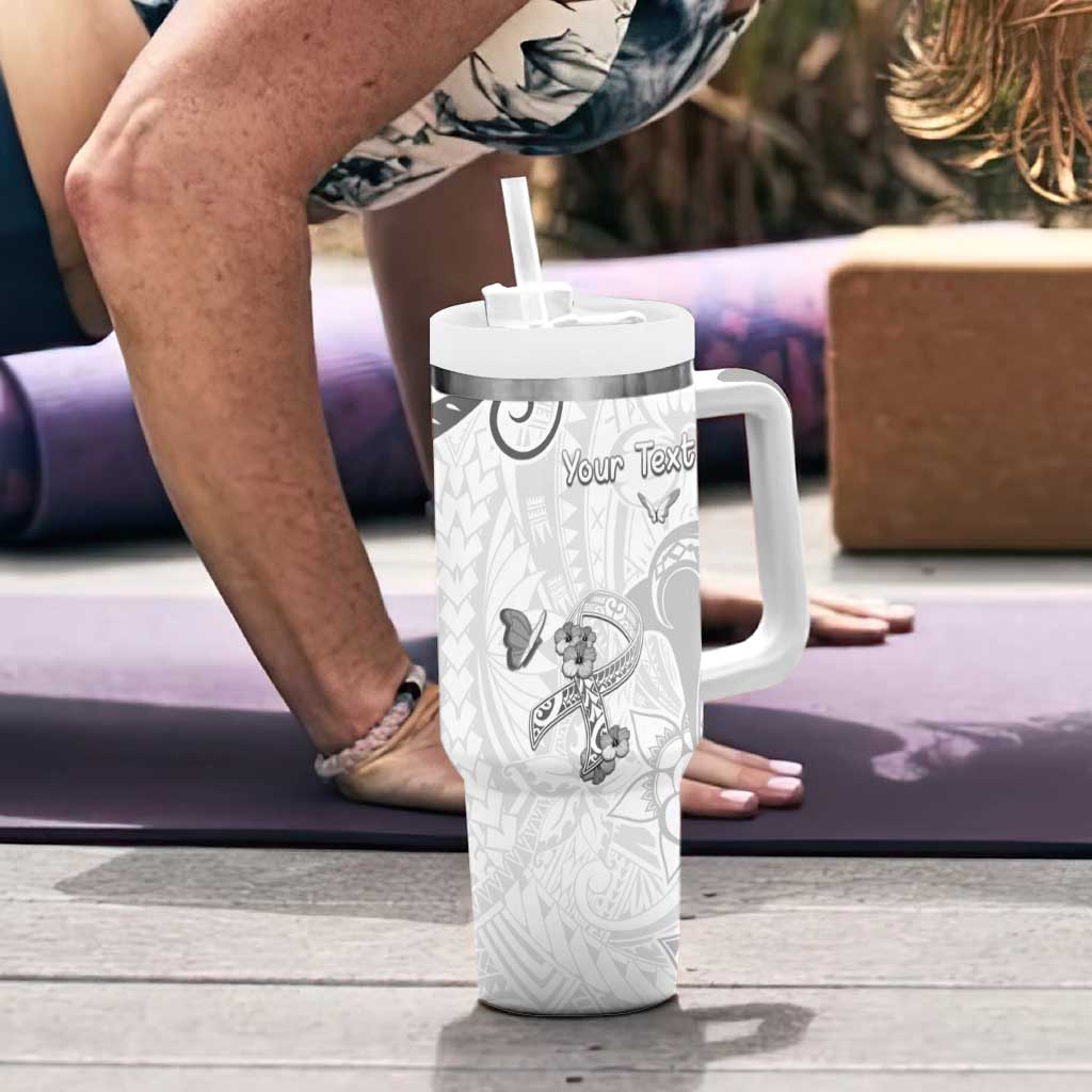 Personalised Brain Cancer Awareness Tumbler With Handle Ribbon Polynesian Pattern