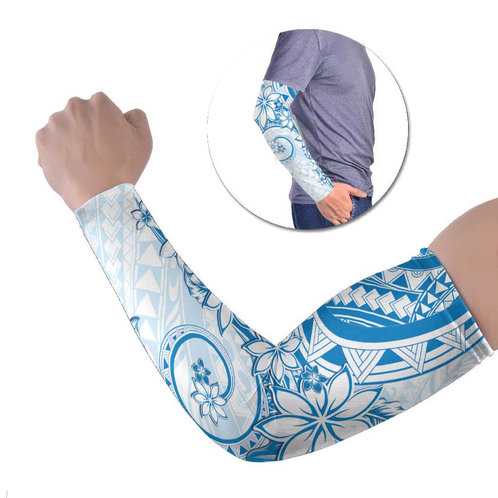 Polynesian Pattern With Plumeria Flowers Arm Sleeves Blue LT05 Set of 2 Blue - Polynesian Pride