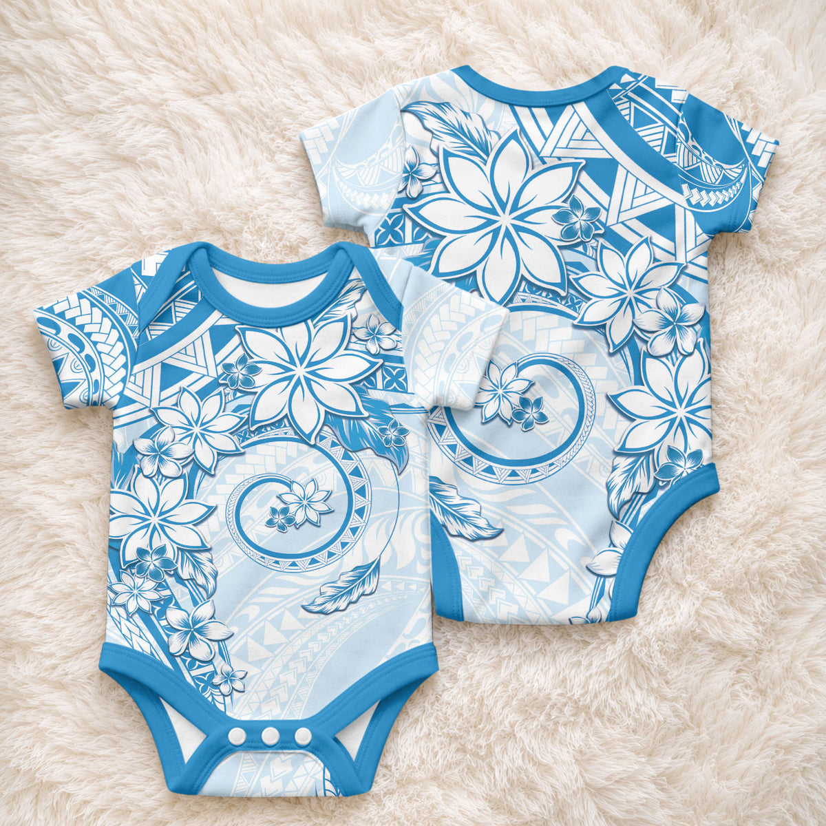 Polynesian Pattern With Plumeria Flowers Baby Onesie Blue LT05 - Polynesian Pride