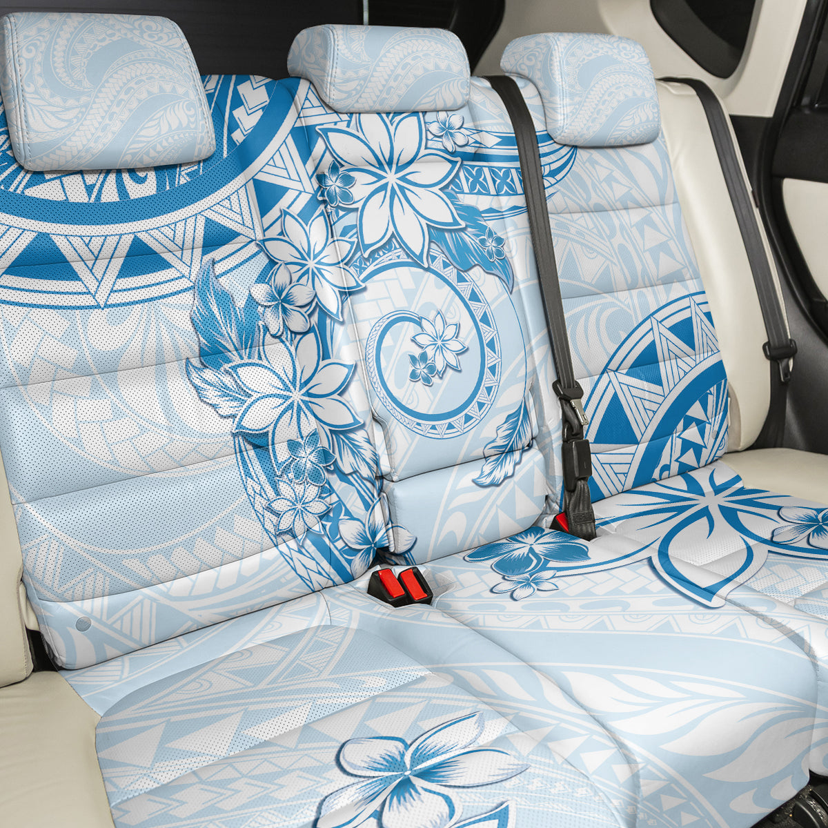 Polynesian Pattern With Plumeria Flowers Back Car Seat Cover Blue