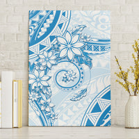 Polynesian Pattern With Plumeria Flowers Canvas Wall Art Blue