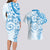 Polynesian Pattern With Plumeria Flowers Couples Matching Long Sleeve Bodycon Dress and Hawaiian Shirt Blue