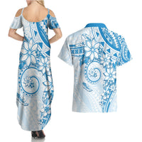 Polynesian Pattern With Plumeria Flowers Couples Matching Summer Maxi Dress and Hawaiian Shirt Blue