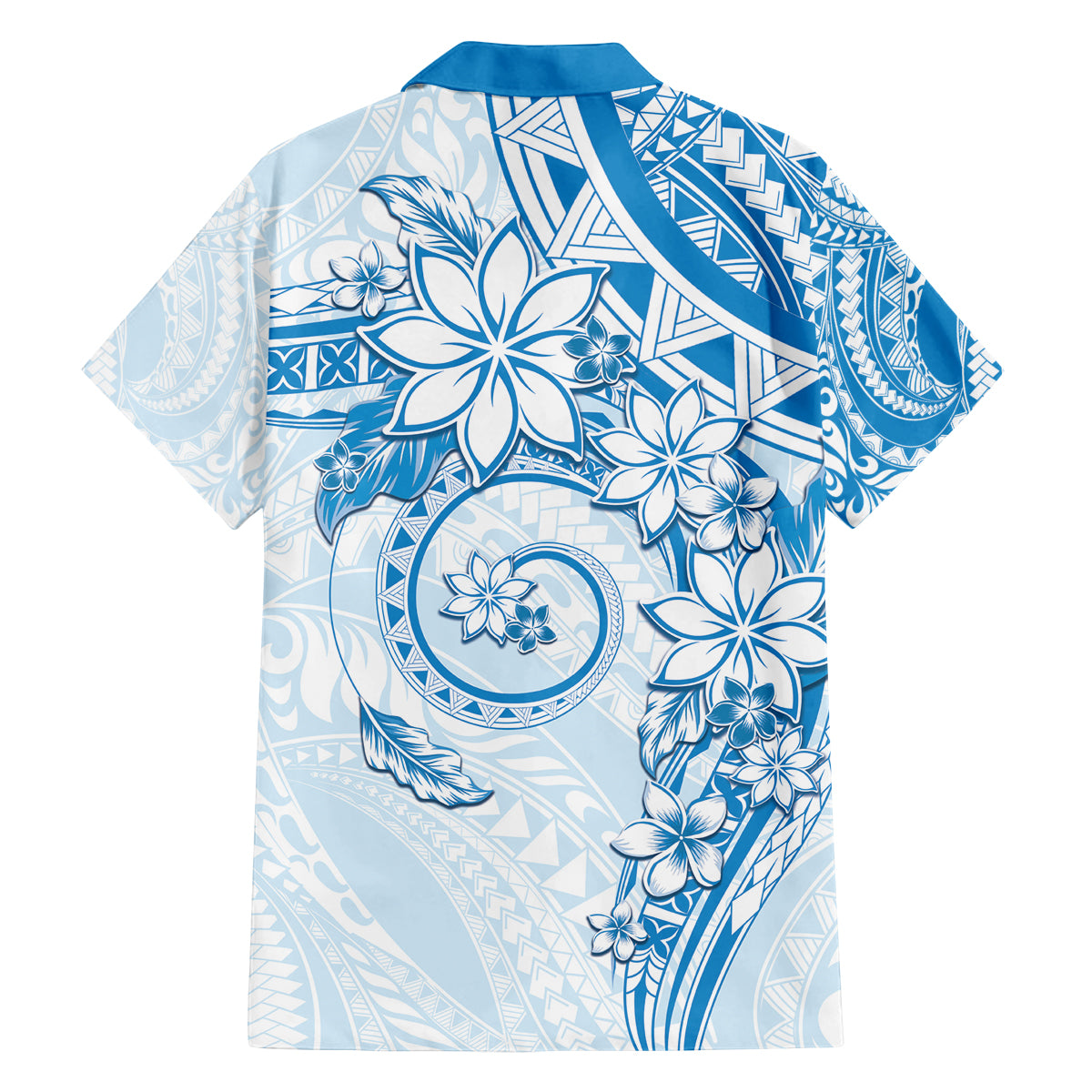 Polynesian Pattern With Plumeria Flowers Family Matching Tank Maxi Dress and Hawaiian Shirt Blue