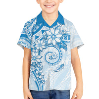 Polynesian Pattern With Plumeria Flowers Family Matching Tank Maxi Dress and Hawaiian Shirt Blue