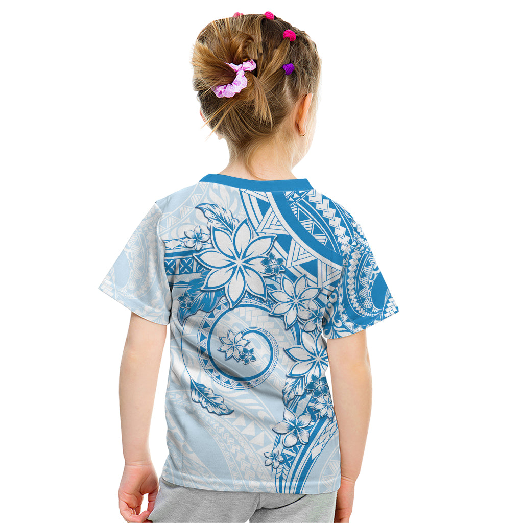 Polynesian Pattern With Plumeria Flowers Kid T Shirt Blue