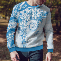 Polynesian Pattern With Plumeria Flowers Ugly Christmas Sweater Blue