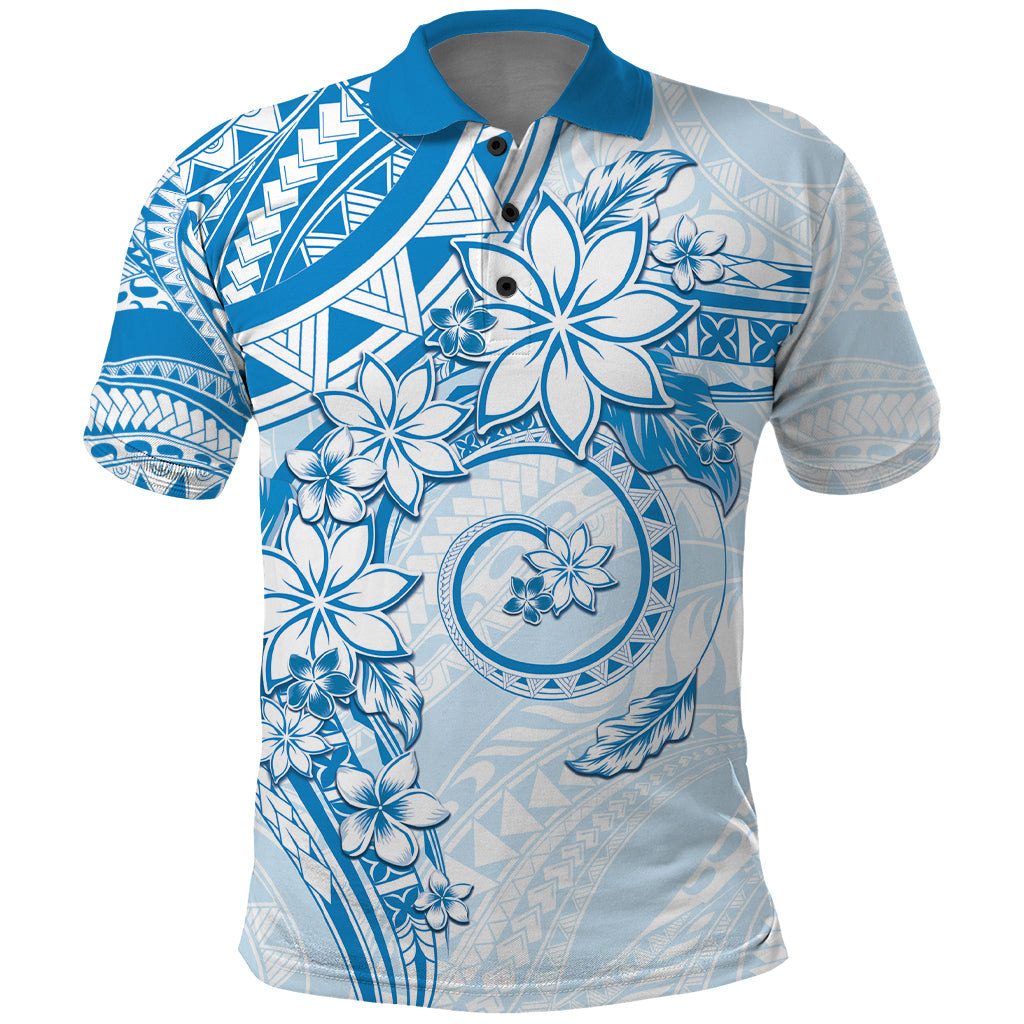 Polynesian Pattern With Plumeria Flowers Polo Shirt Blue