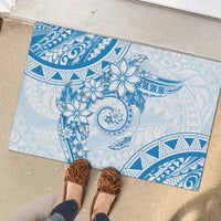 Polynesian Pattern With Plumeria Flowers Rubber Doormat Blue