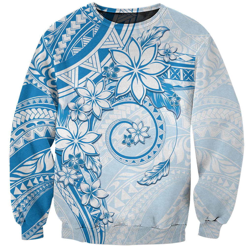 Polynesian Pattern With Plumeria Flowers Sweatshirt Blue LT05 Unisex Blue - Polynesian Pride