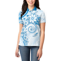 Polynesian Pattern With Plumeria Flowers Women Polo Shirt Blue