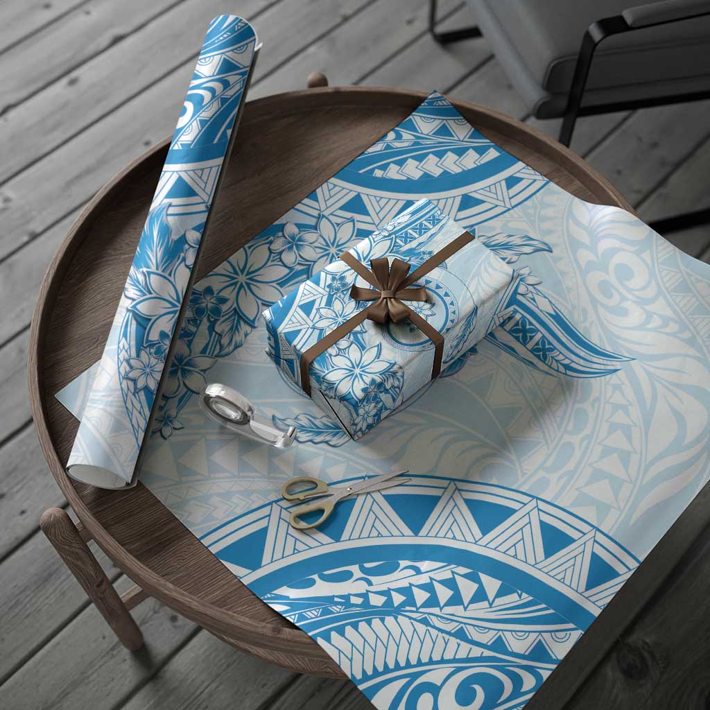 Polynesian Pattern With Plumeria Flowers Wrapping Paper Blue - Polynesian Pride