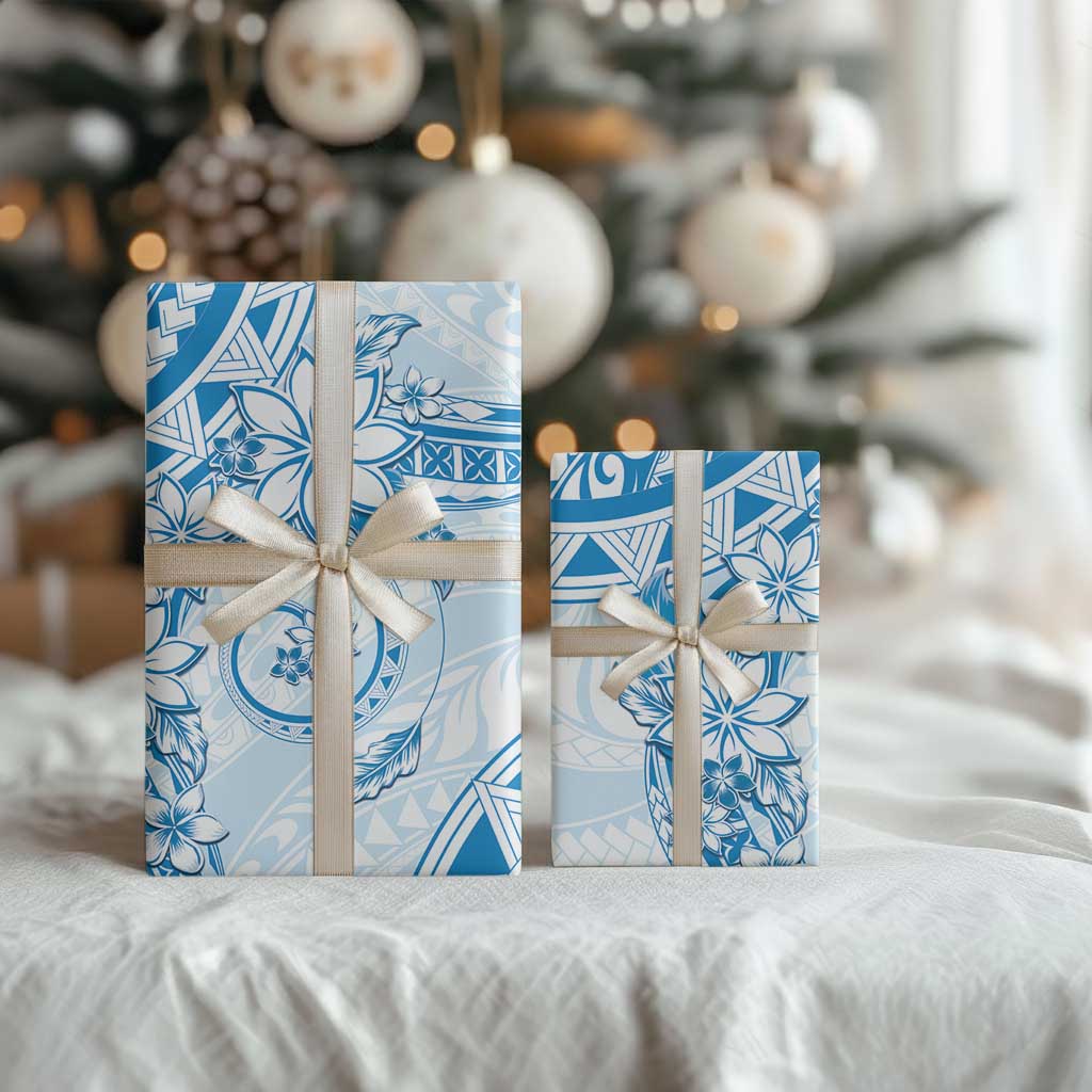 Polynesian Pattern With Plumeria Flowers Wrapping Paper Blue - Polynesian Pride