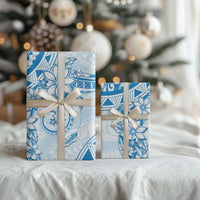 Polynesian Pattern With Plumeria Flowers Wrapping Paper Blue - Polynesian Pride