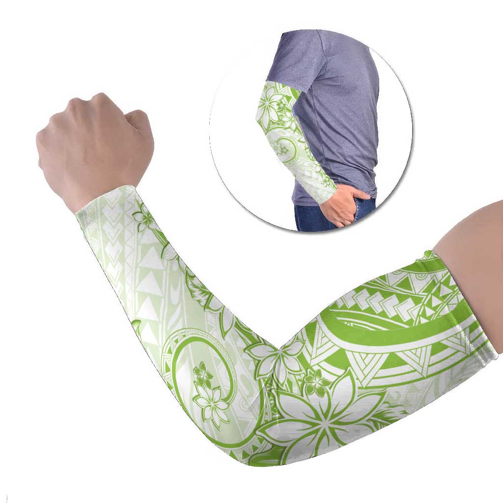 Polynesian Pattern With Plumeria Flowers Arm Sleeves Lime Green LT05 Set of 2 Lime Green - Polynesian Pride