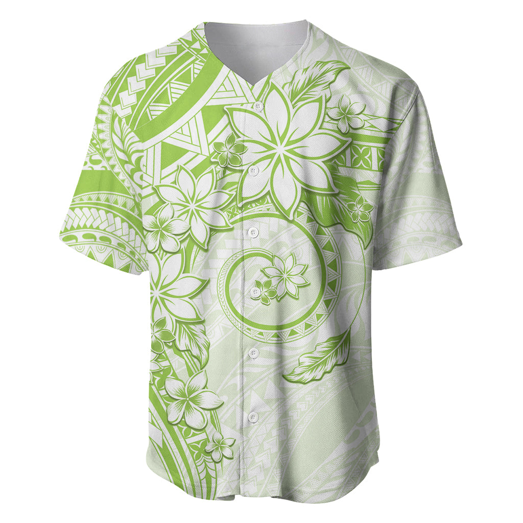 Polynesian Pattern With Plumeria Flowers Baseball Jersey Lime Green LT05 Lime Green - Polynesian Pride