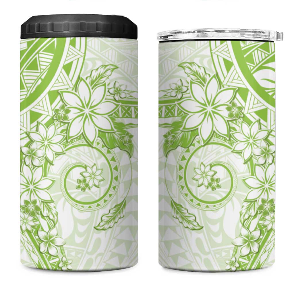 Lime Green Polynesian Pattern With Plumeria Flowers 4 in 1 Can Cooler Tumbler LT05 One Size: 16 oz Lime Green - Polynesian Pride