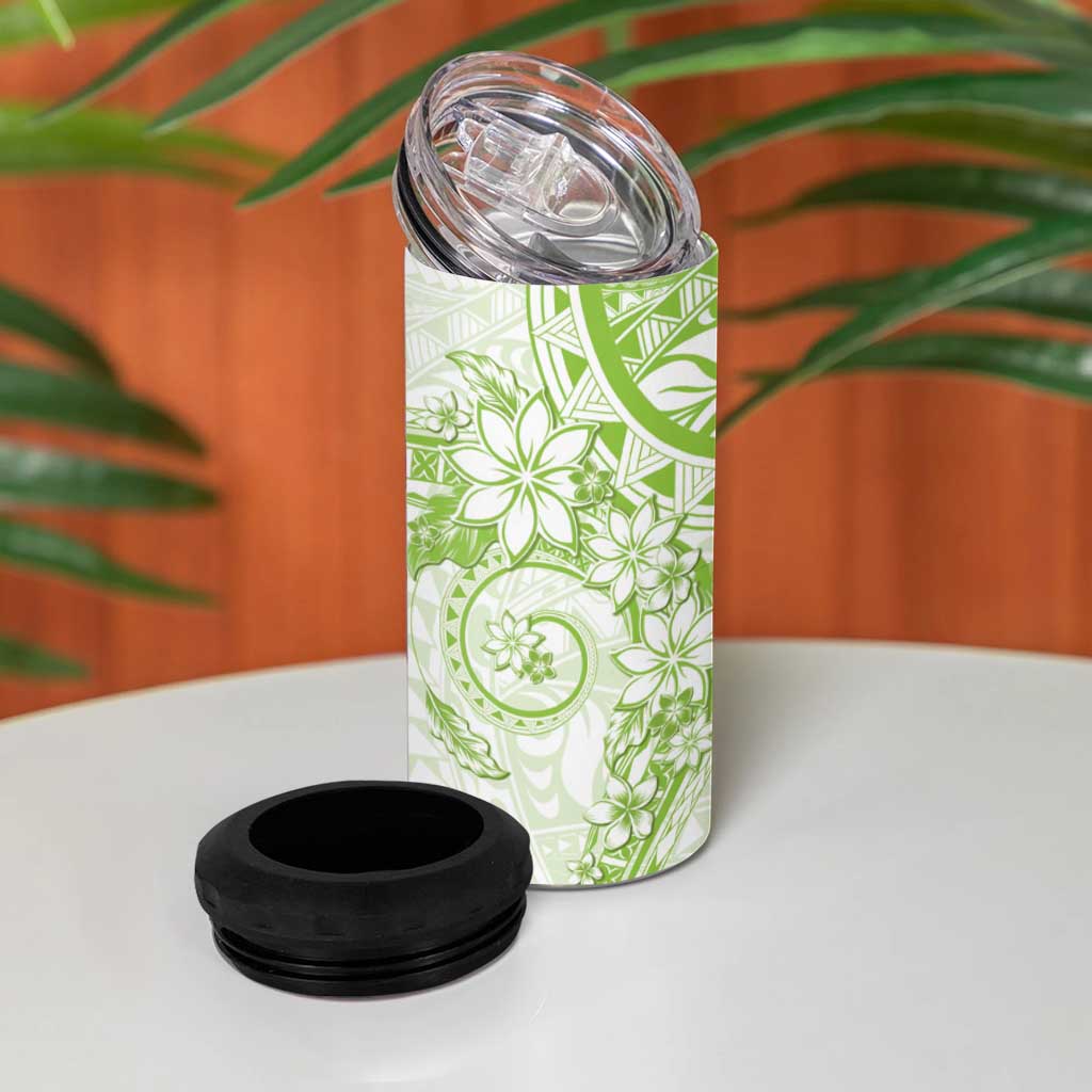 Lime Green Polynesian Pattern With Plumeria Flowers 4 in 1 Can Cooler Tumbler LT05 - Polynesian Pride