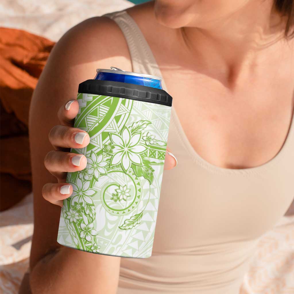 Lime Green Polynesian Pattern With Plumeria Flowers 4 in 1 Can Cooler Tumbler LT05 - Polynesian Pride