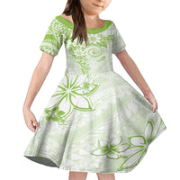 Polynesian Pattern With Plumeria Flowers Family Matching Off The Shoulder Long Sleeve Dress and Hawaiian Shirt Lime Green LT05 Daughter's Dress Lime Green - Polynesian Pride