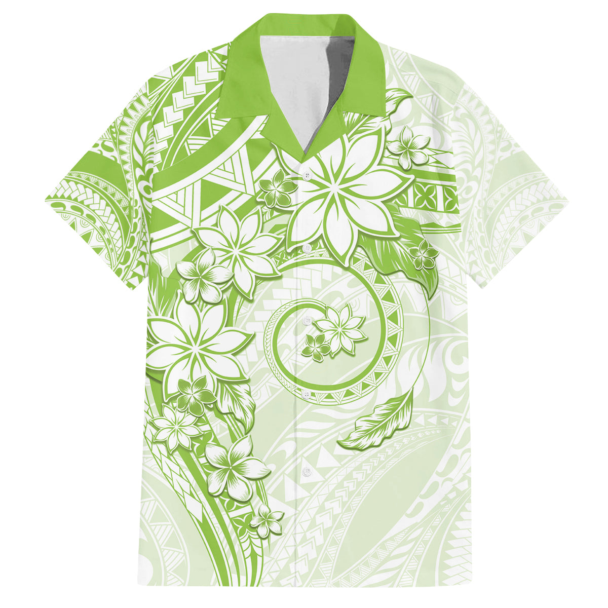 Polynesian Pattern With Plumeria Flowers Family Matching Off The Shoulder Long Sleeve Dress and Hawaiian Shirt Lime Green LT05 Dad's Shirt - Short Sleeve Lime Green - Polynesian Pride