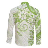 Polynesian Pattern With Plumeria Flowers Family Matching Off The Shoulder Long Sleeve Dress and Hawaiian Shirt Lime Green LT05 - Polynesian Pride
