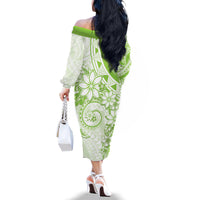Polynesian Pattern With Plumeria Flowers Family Matching Off The Shoulder Long Sleeve Dress and Hawaiian Shirt Lime Green LT05 - Polynesian Pride