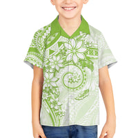 Polynesian Pattern With Plumeria Flowers Family Matching Off Shoulder Maxi Dress and Hawaiian Shirt Lime Green LT05 Son's Shirt Lime Green - Polynesian Pride