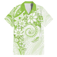Polynesian Pattern With Plumeria Flowers Family Matching Short Sleeve Bodycon Dress and Hawaiian Shirt Lime Green