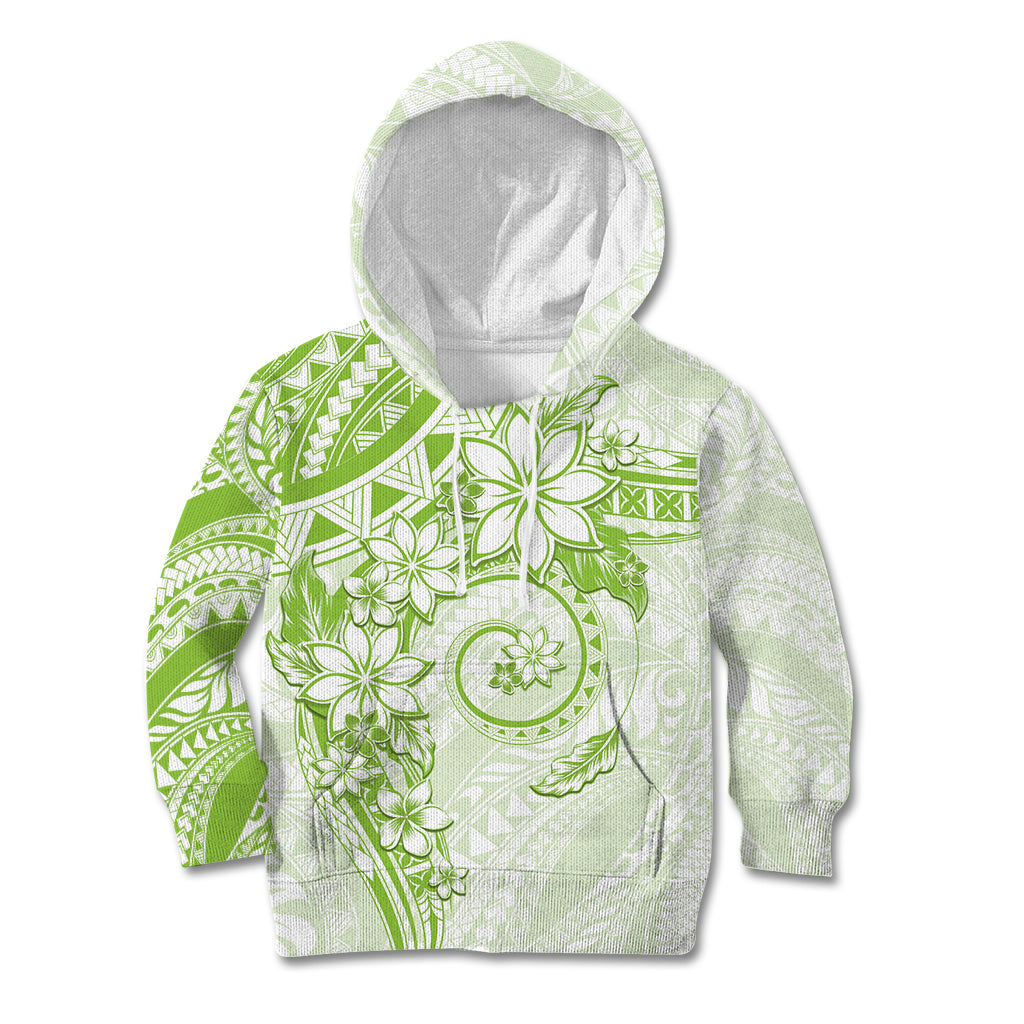 Polynesian Pattern With Plumeria Flowers Kid Hoodie Lime Green LT05 Hoodie Lime Green - Polynesian Pride
