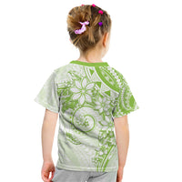 Polynesian Pattern With Plumeria Flowers Kid T Shirt Lime Green